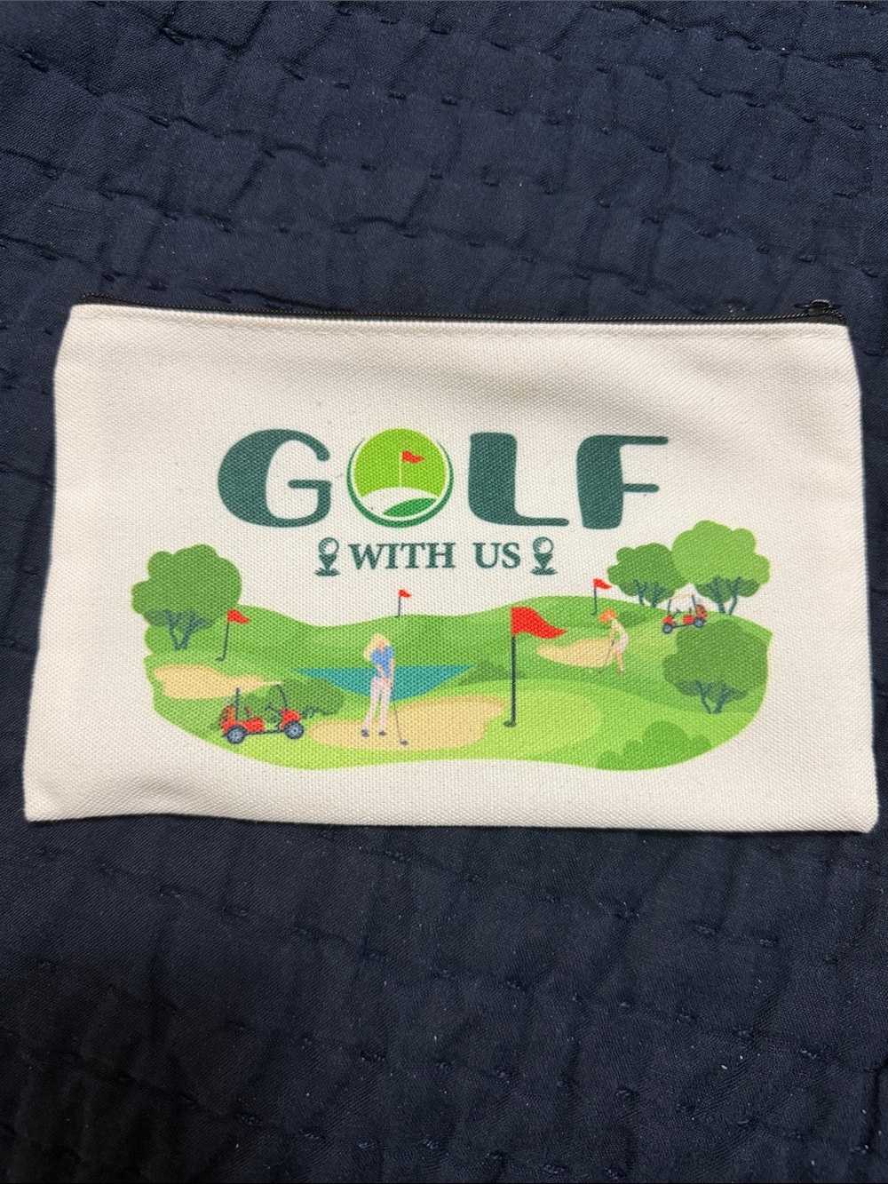 Golf With Us Canvas Pouch – White and Green